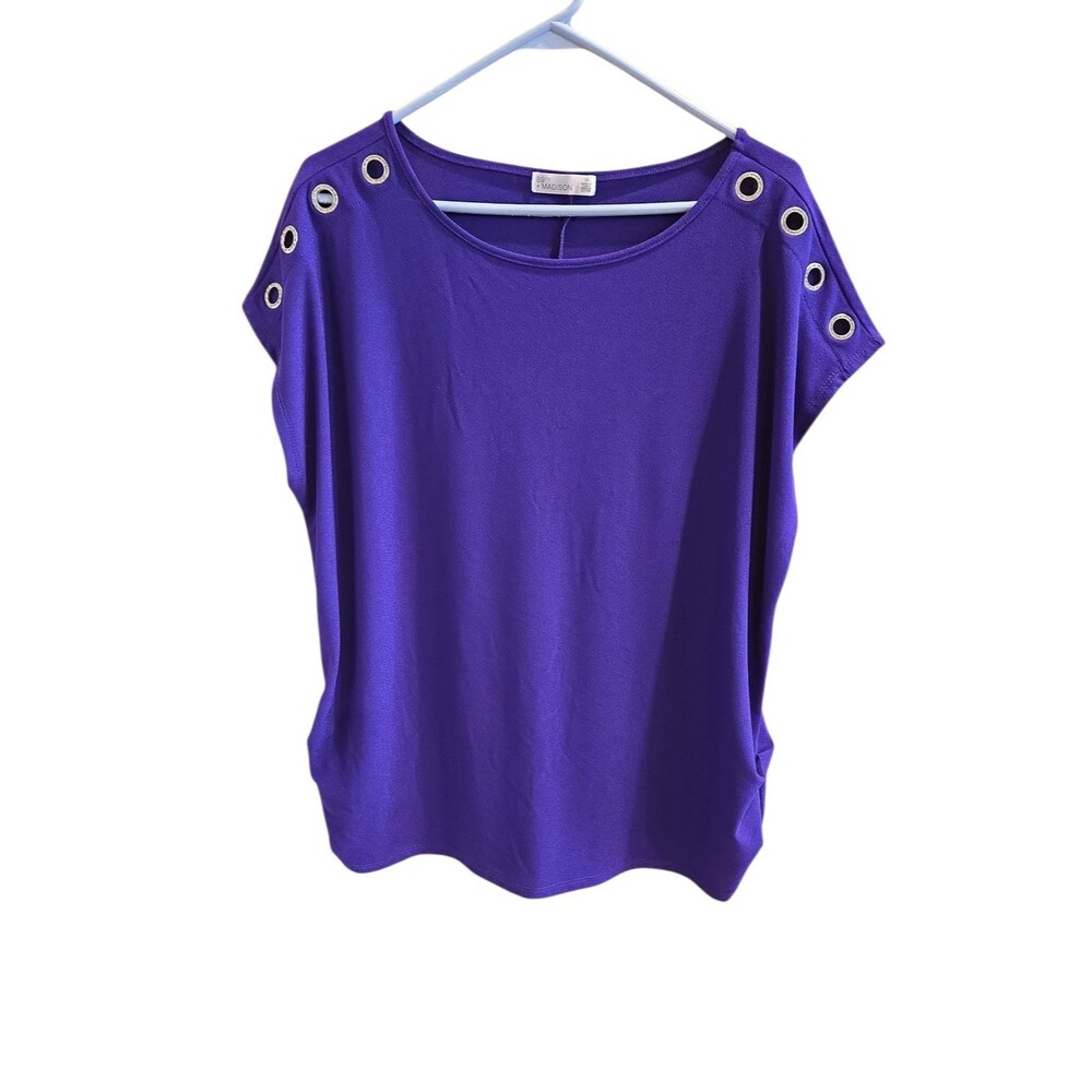 89th & Madison 1x Vibrant Purple Grommet Detail Blouse Bling Top Shirt Womens